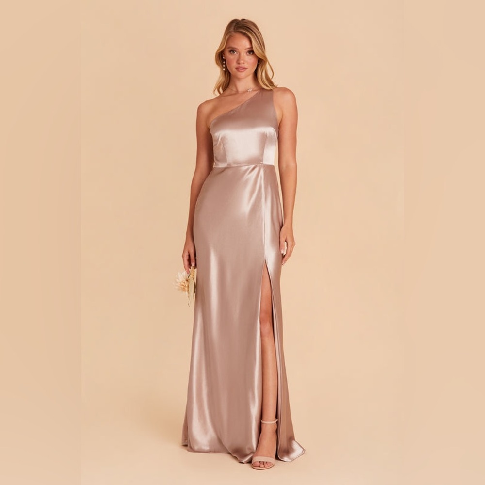 Birdy Grey One-Shoulder Kira Dress - Shiny Satin Taupe